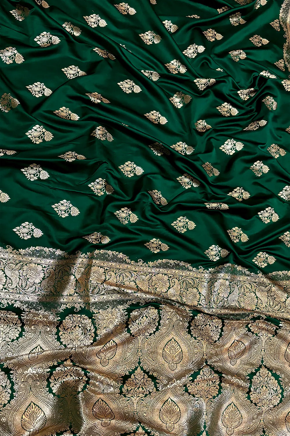 Green  Zari Katan Satin Silk Banarasi Saree