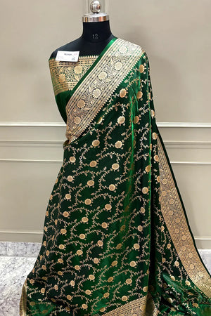 Green Zari Katan Silk Banarasi Saree