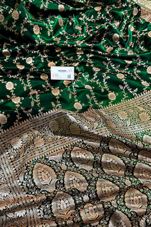Green Zari Katan Silk Banarasi Saree