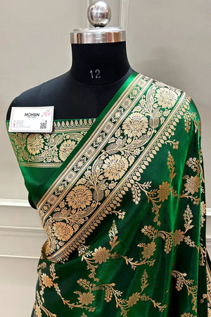 Green Zari Katan Satin Silk Banarasi Saree