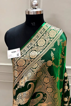Green Zari Katan Satin Silk Banarasi Saree