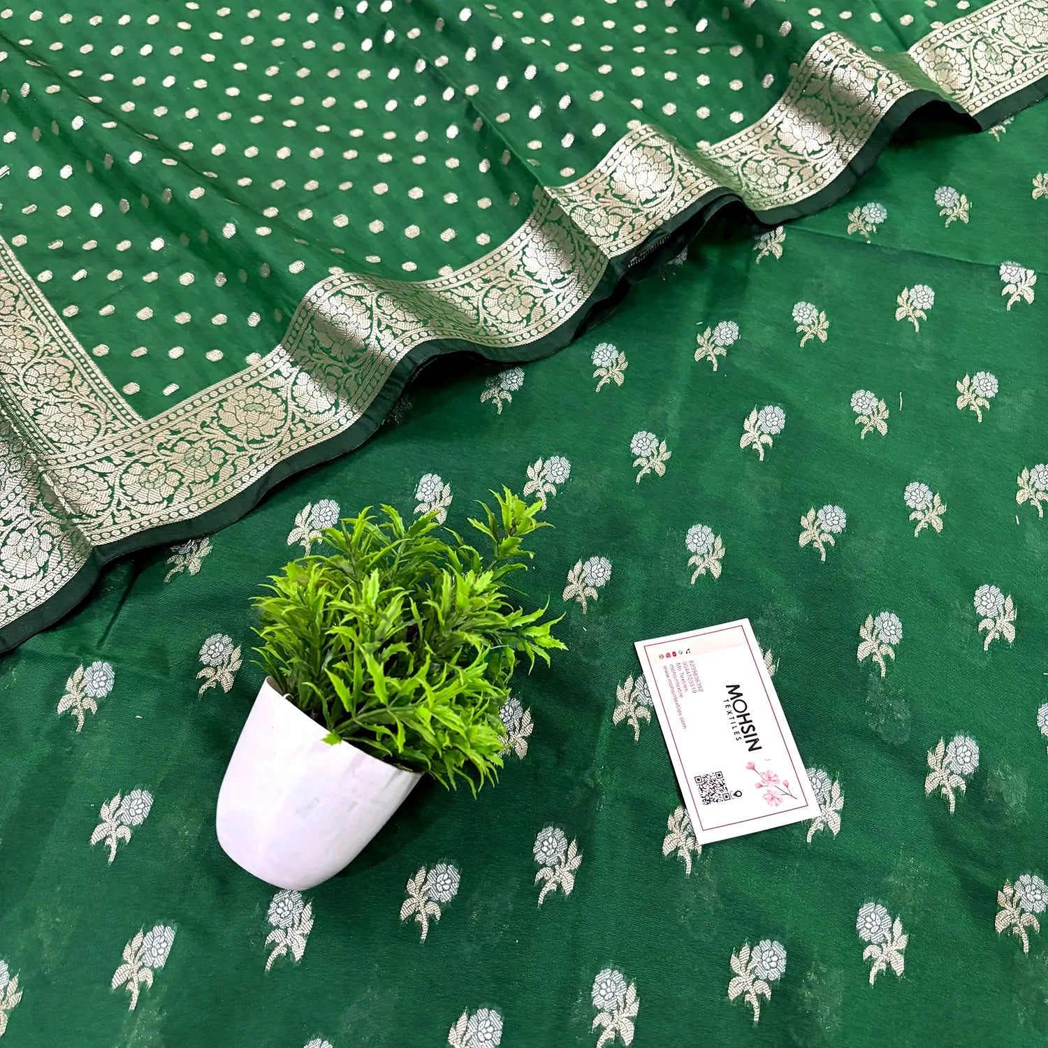 Green Zari Katan Silk Banarasi Suit