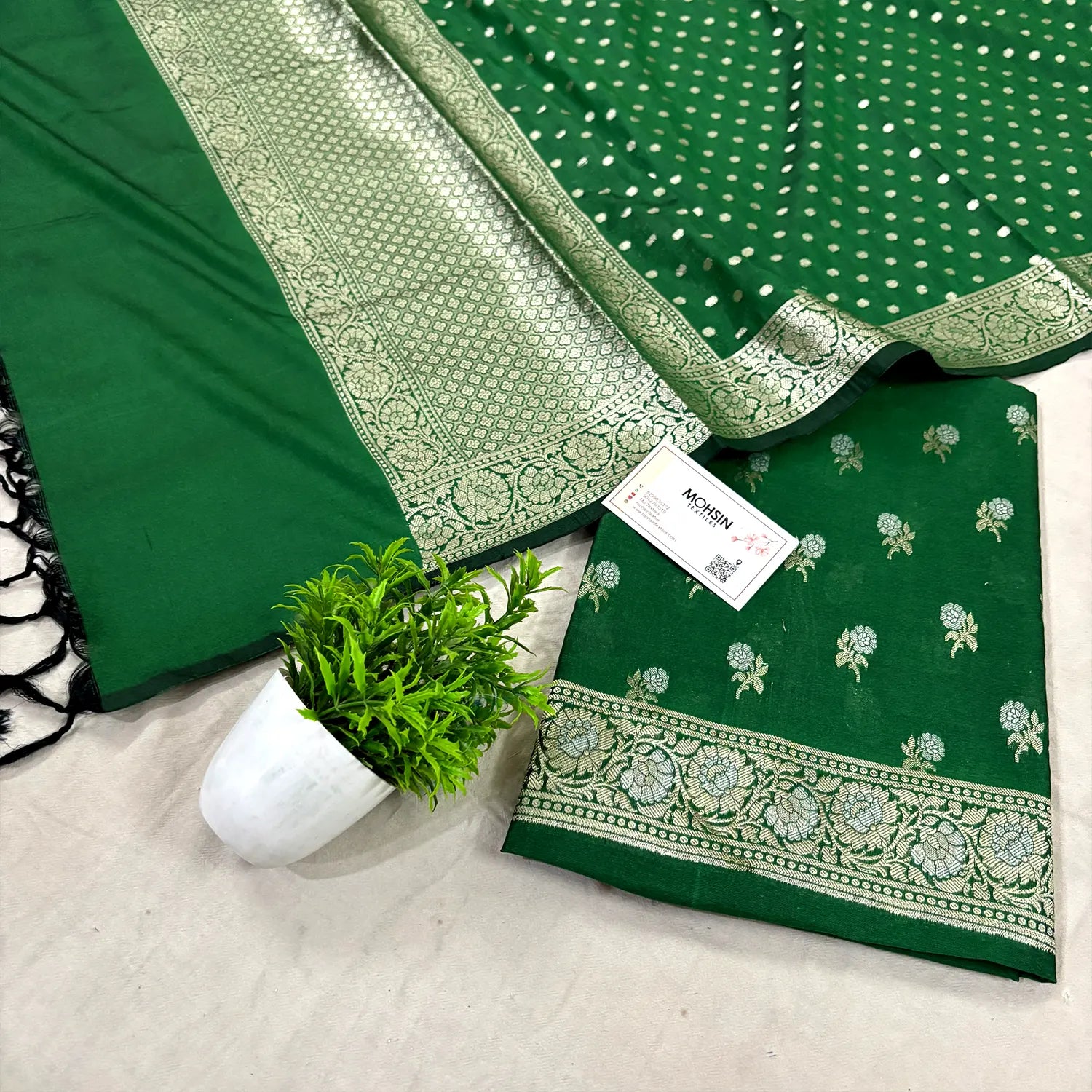 Green Zari Katan Silk Banarasi Suit