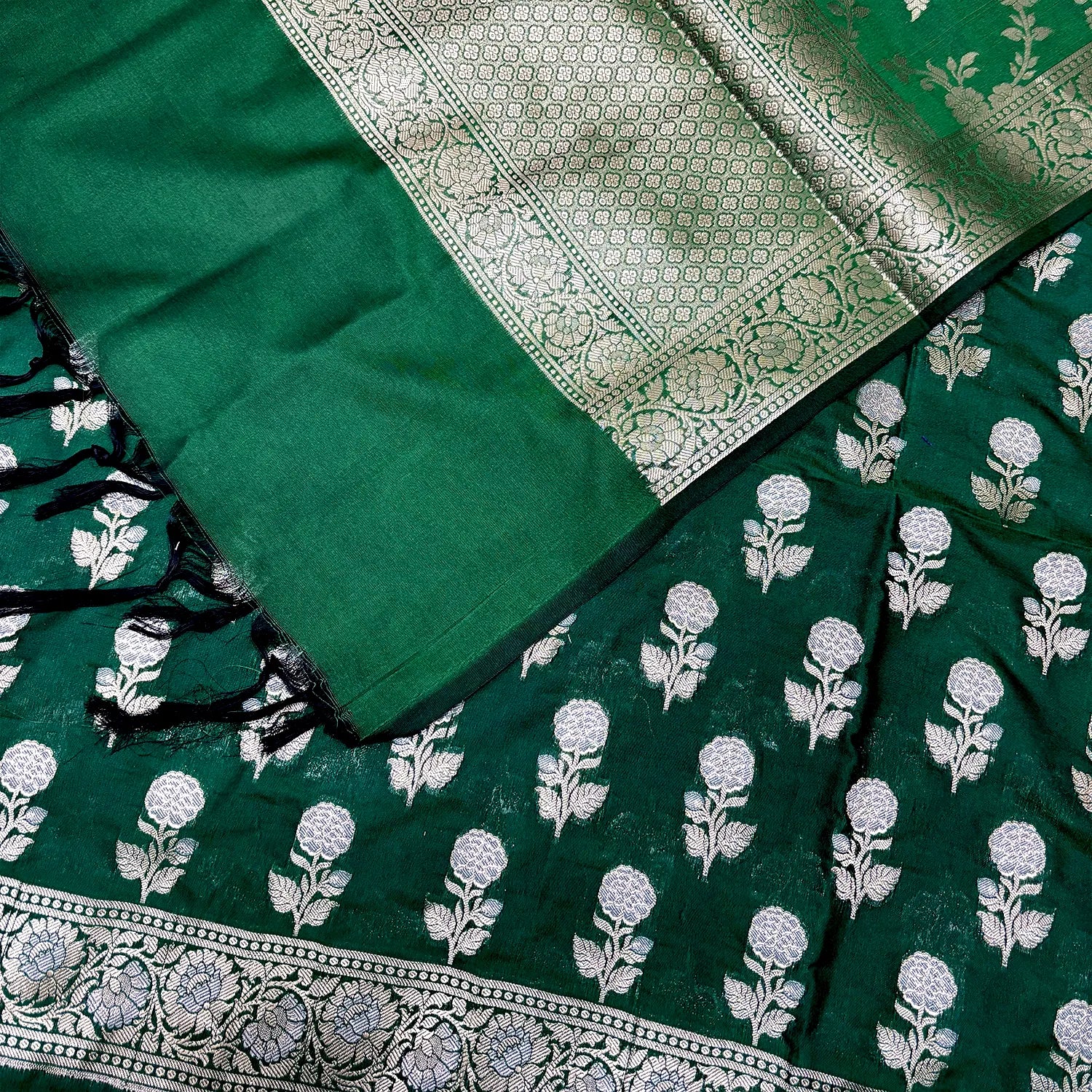 Green Zari Katan Silk Banarasi Suit