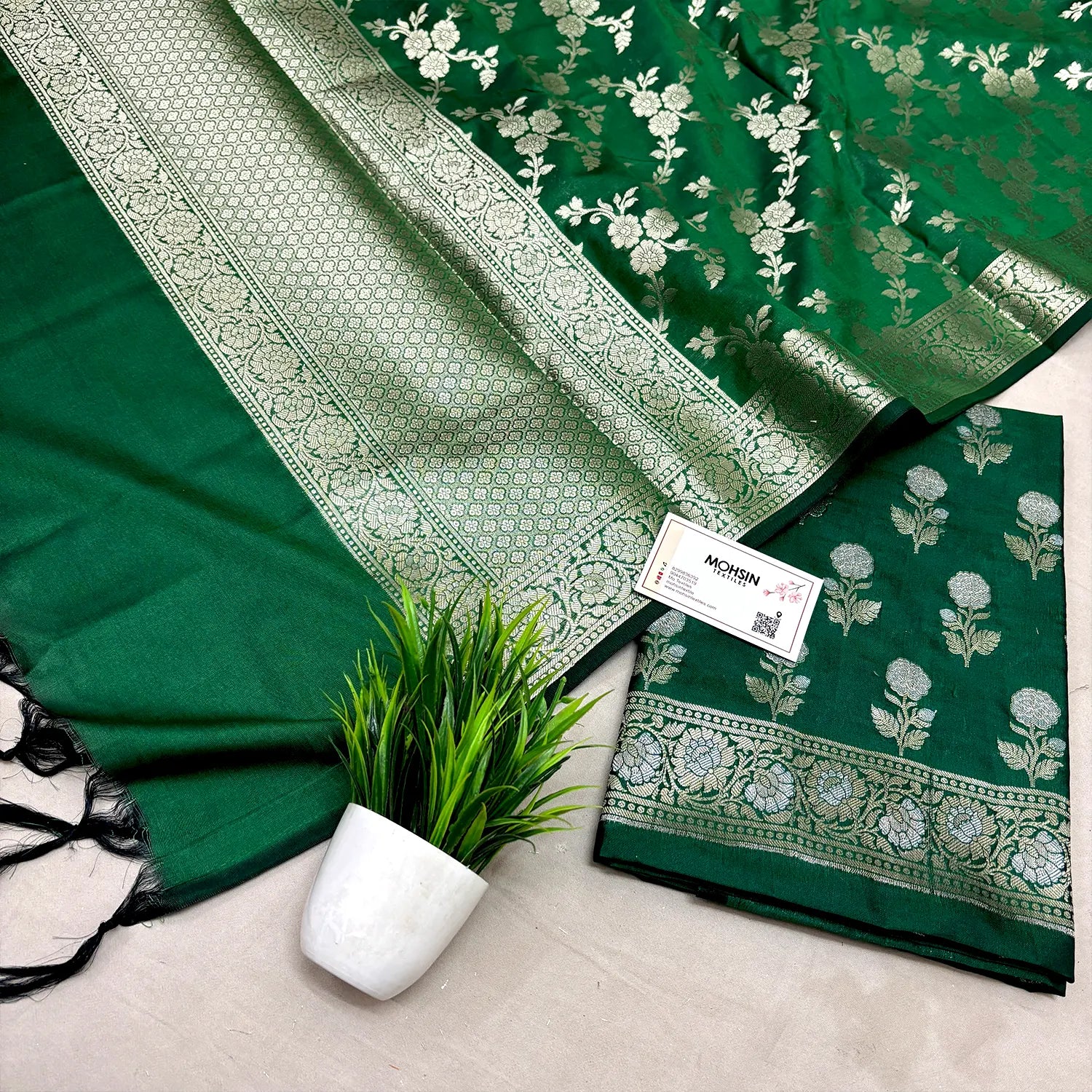 Green Zari Katan Silk Banarasi Suit