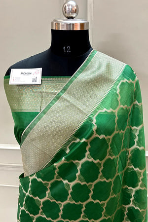 Green Zari Organza Silk Banarasi Saree