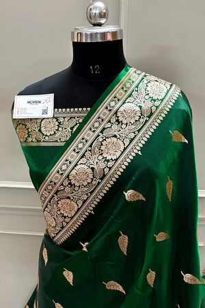 Green Zari Satin Silk Banarasi Saree
