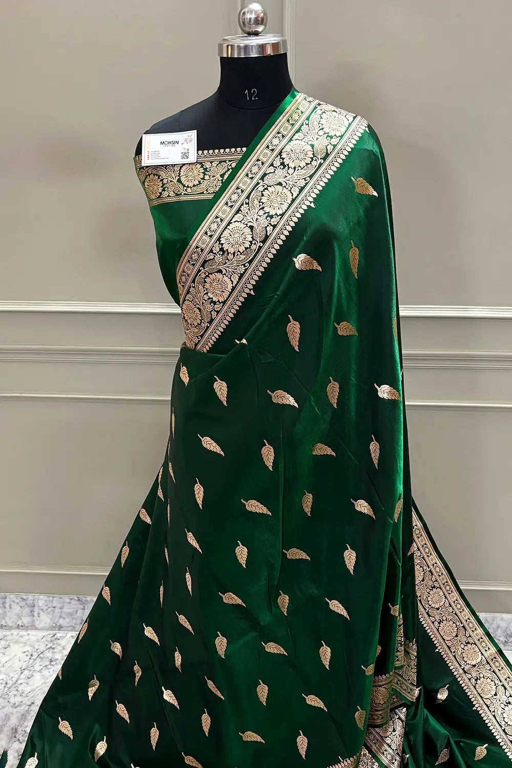 Green Zari Satin Silk Banarasi Saree