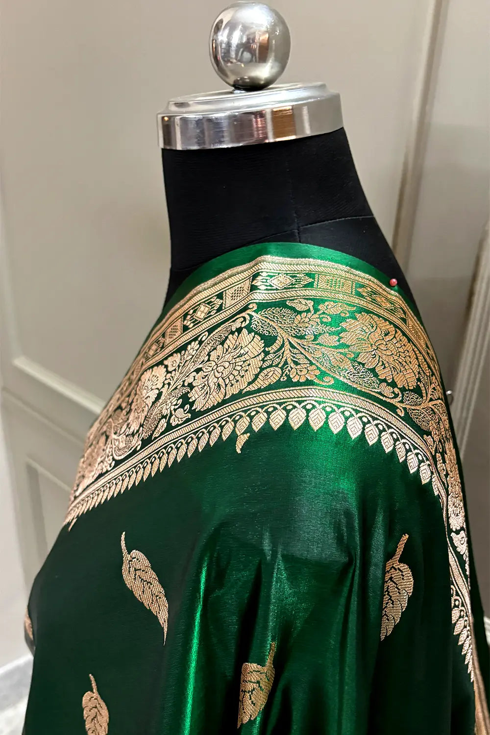 Green Zari Satin Silk Banarasi Saree