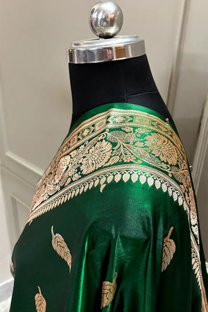 Green Zari Satin Silk Banarasi Saree
