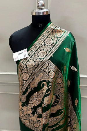 Green Zari Satin Silk Banarasi Saree