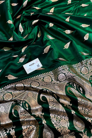 Green Zari Satin Silk Banarasi Saree