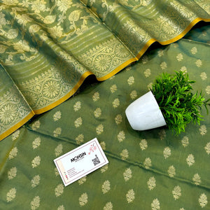 Green Zari Satin Silk Banarasi Suit