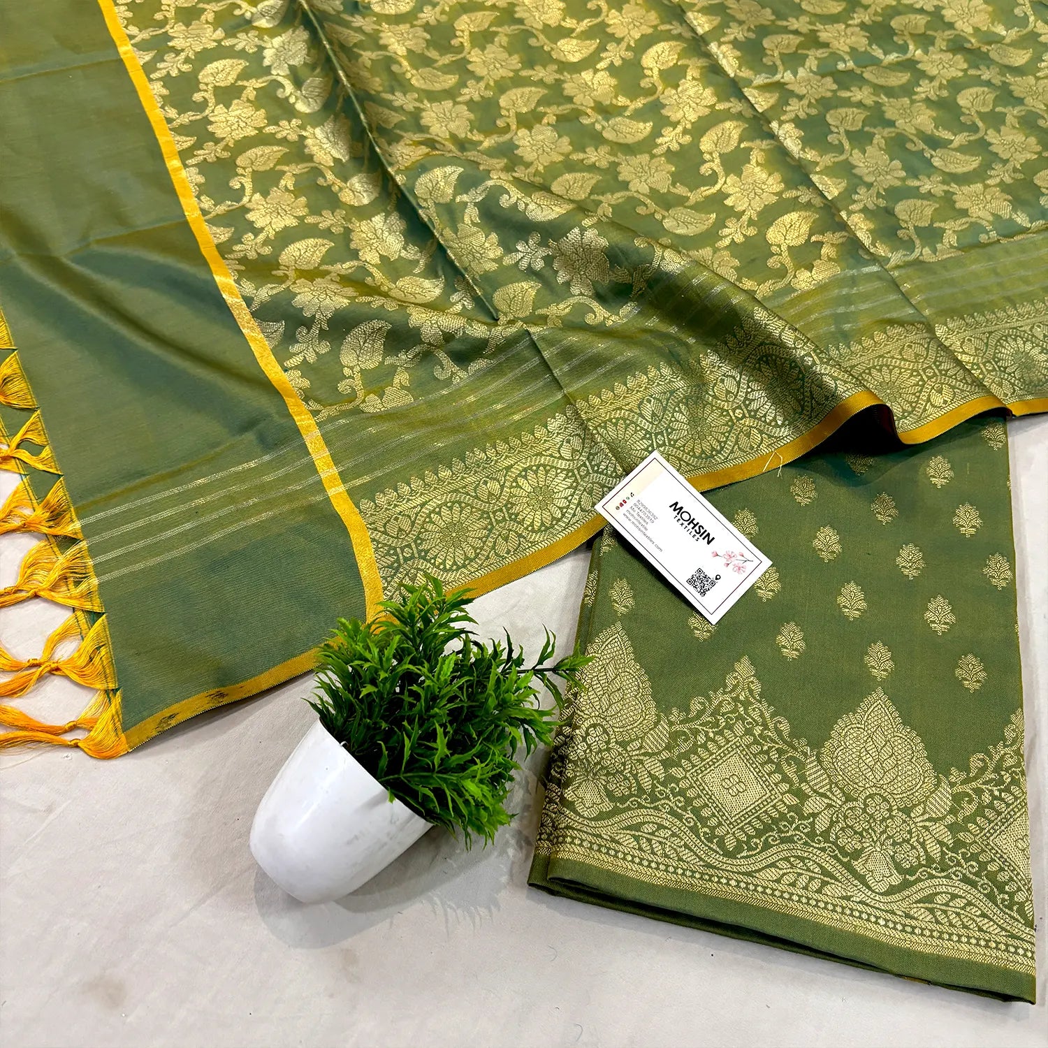 Green Zari Satin Silk Banarasi Suit