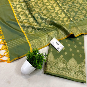 Green Zari Satin Silk Banarasi Suit