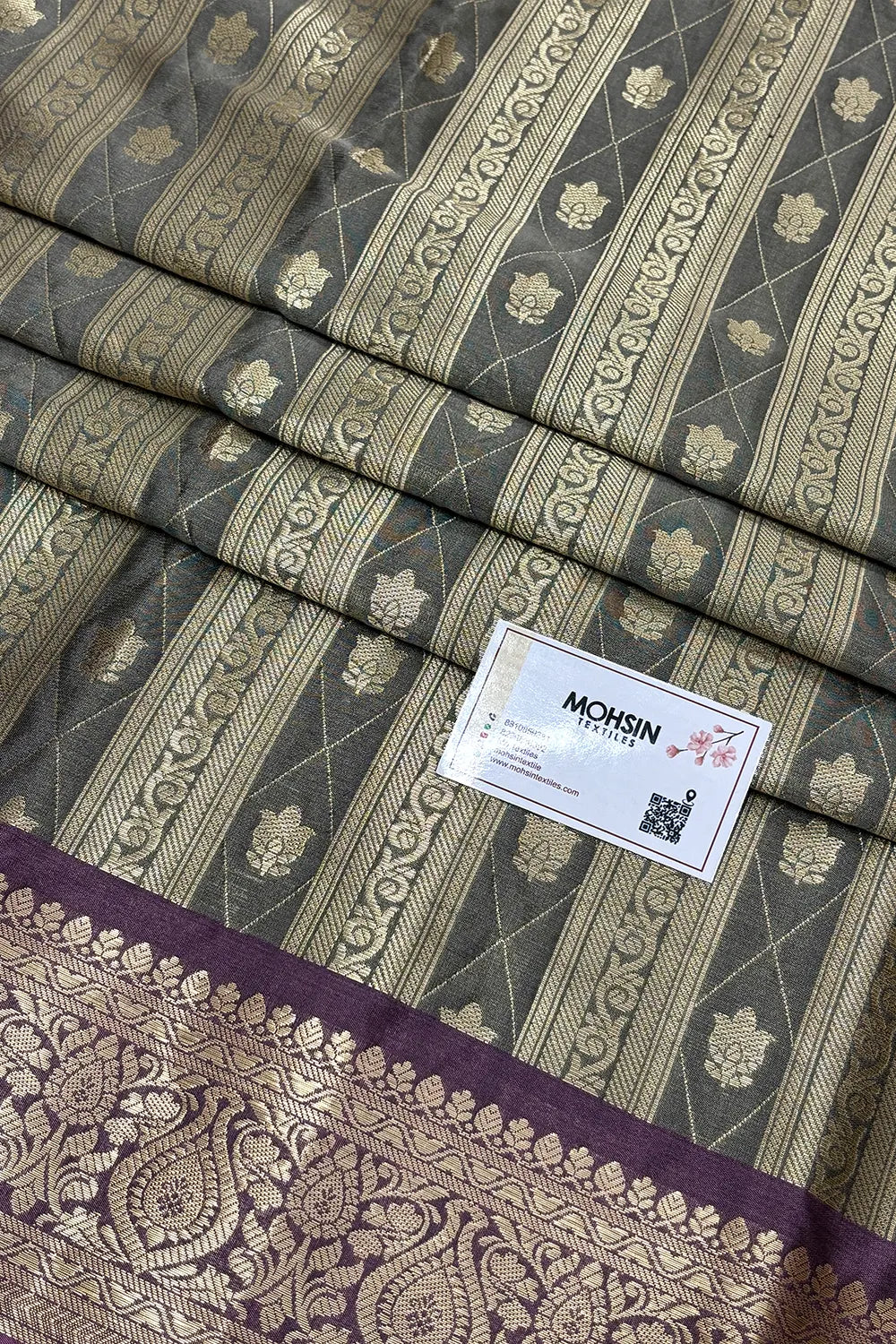 Grey and Baby Pink Tissue Silk Banarasi Saree