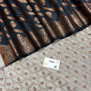 Grey and Black Patti Jaal Banarasi Silk Suit