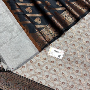 Grey and Black Patti Jaal Banarasi Silk Suit