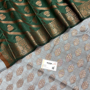 Grey and Bottle Green Banarasi Silk Suit
