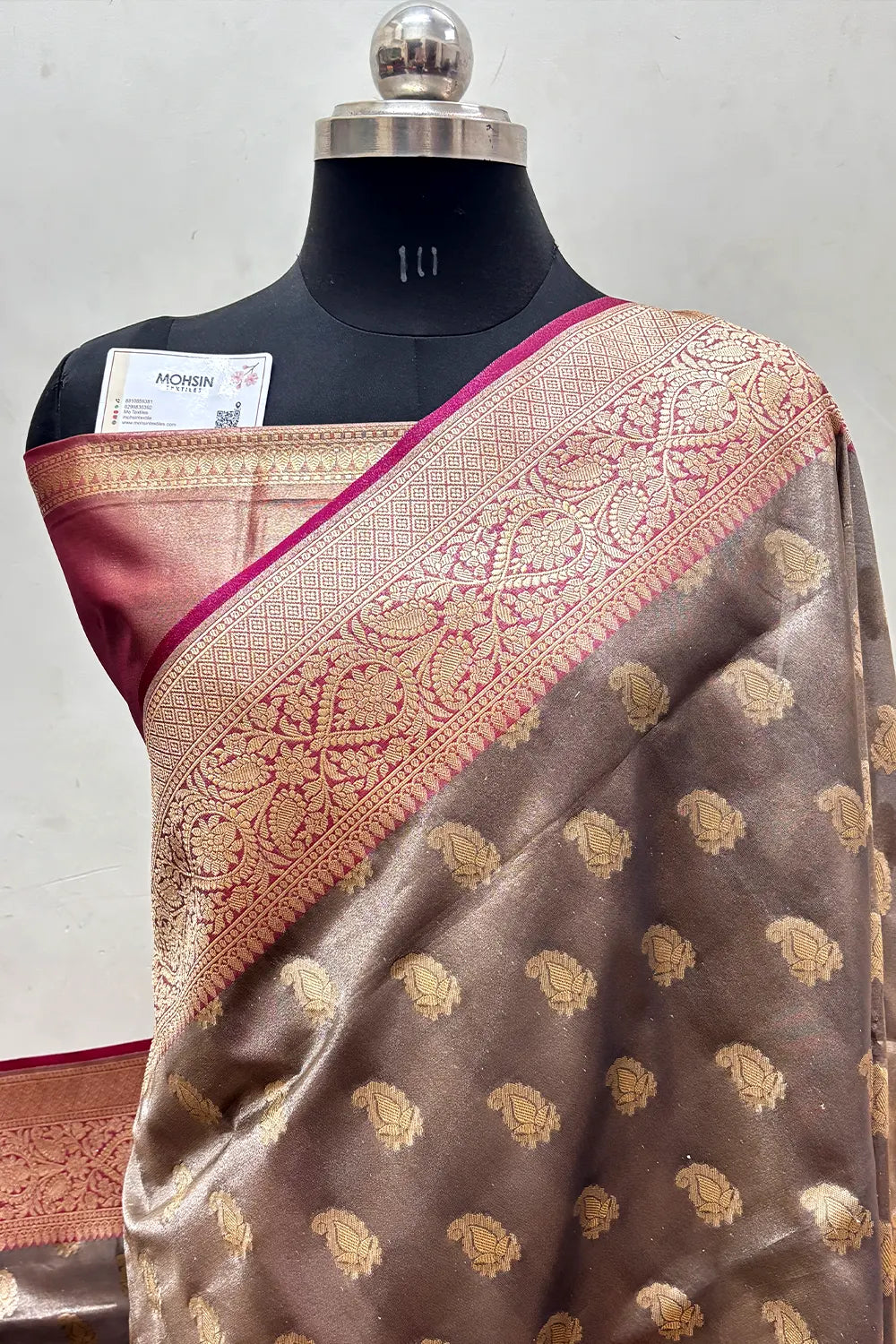 Grey and Onion Pink Tissue Silk Banarasi Saree