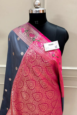 Grey and Pink Buti Banarasi Silk Saree