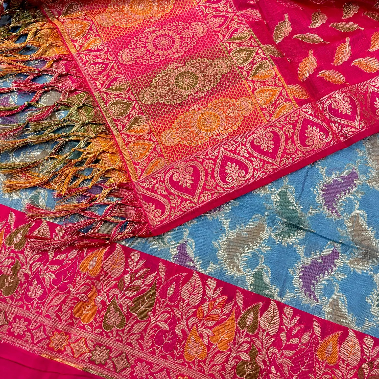 Grey and Pink Resham Banarasi Silk Suit 