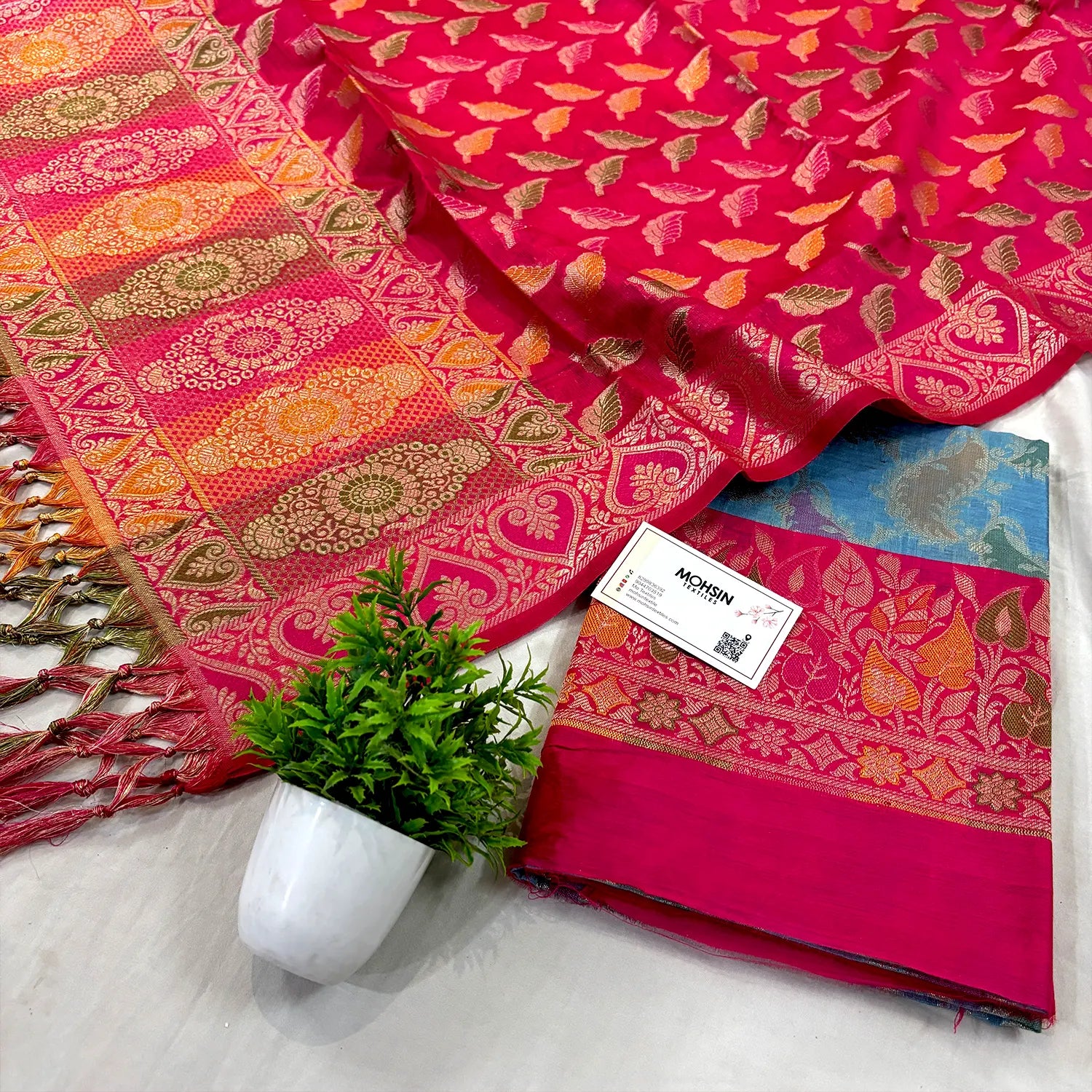 Grey and Pink Resham Banarasi Silk Suit 