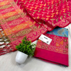 Grey and Pink Resham Banarasi Silk Suit 