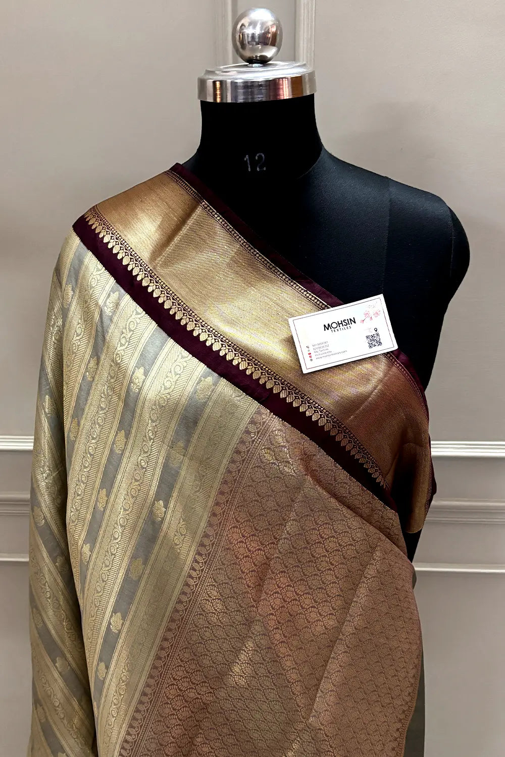 Grey and Wine Tissue Silk Banarasi Saree