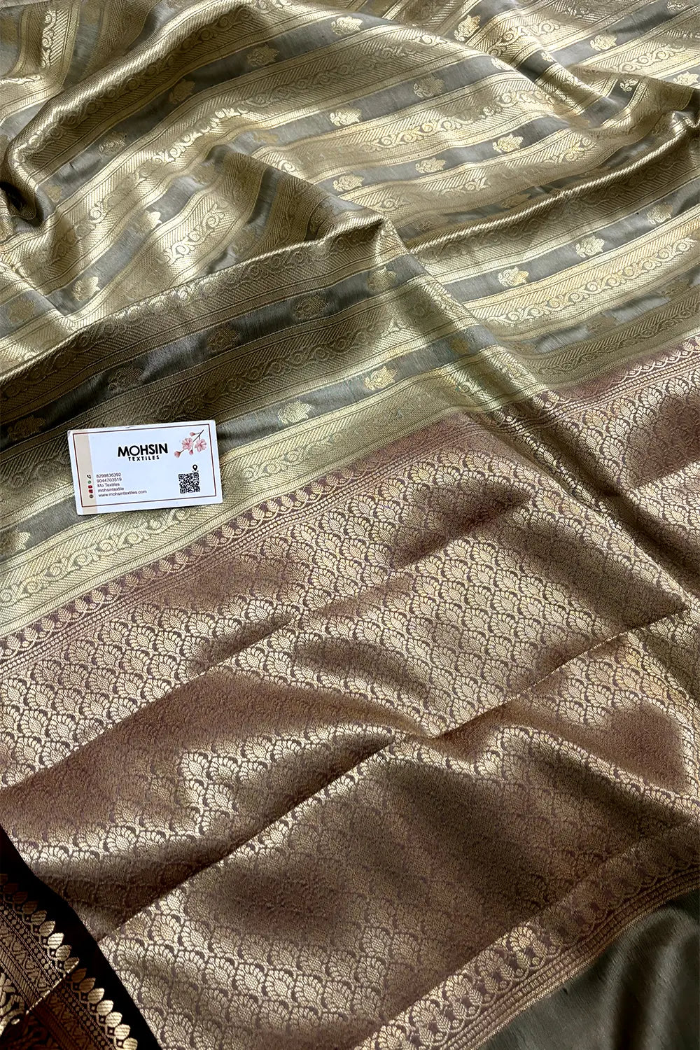 Grey and Wine Tissue Silk Banarasi Saree