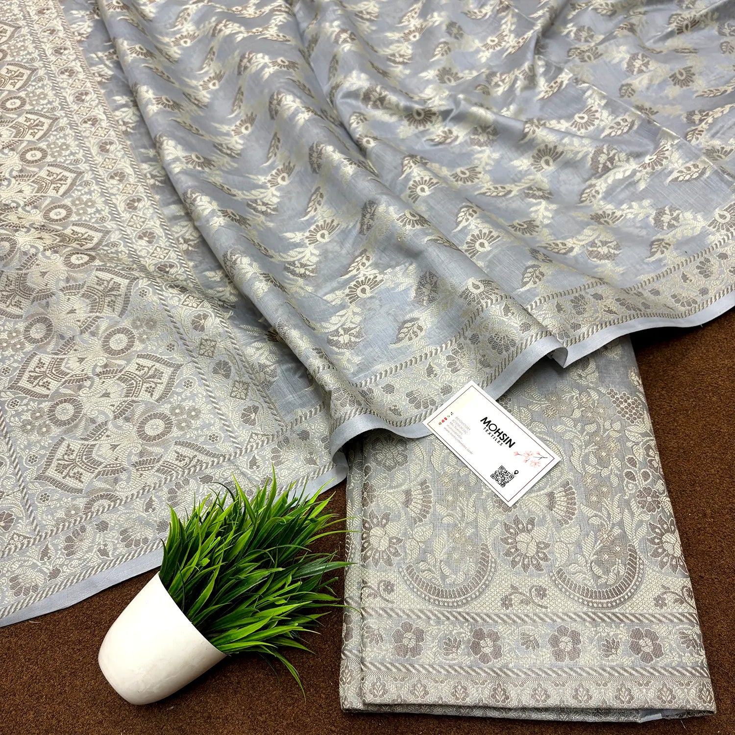 Grey Angoori Kalli Cotton Silk Banarasi Suit