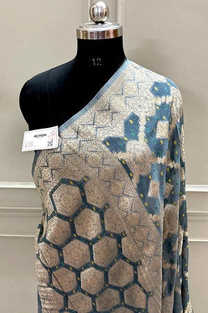 Grey Bandhej Georgette Silk Banarasi Saree