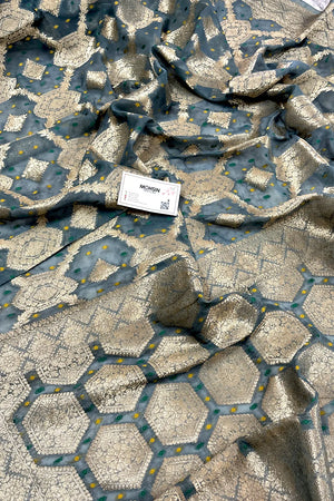 Grey Bandhej Georgette Silk Banarasi Saree