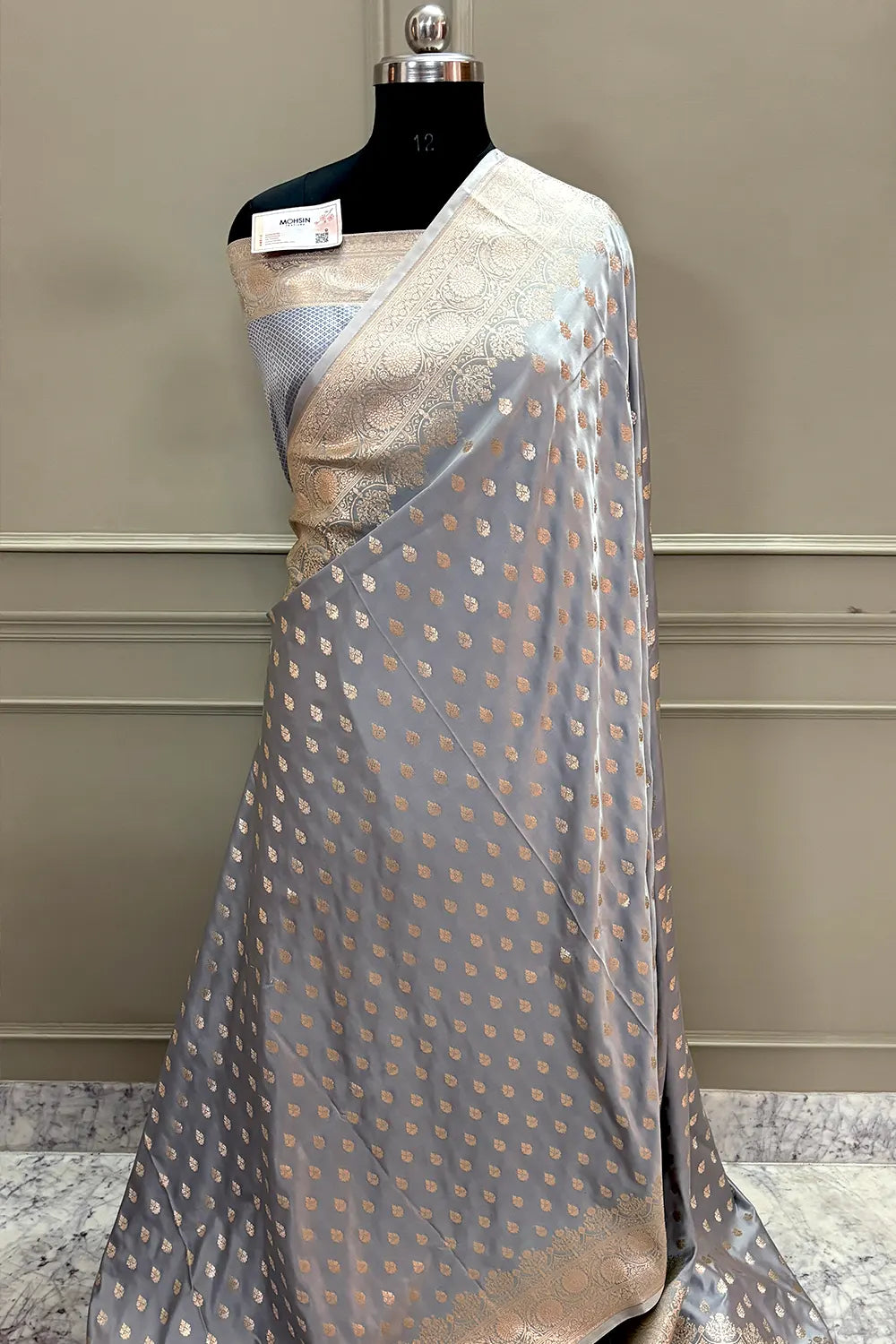 Grey Golden Zari Katan Silk Banarasi Saree