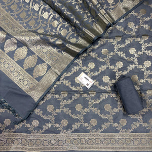 Grey Kashmiri Jaal Katan Silk Banarasi Suit