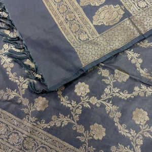 Grey Kashmiri Jaal Katan Silk Banarasi Suit