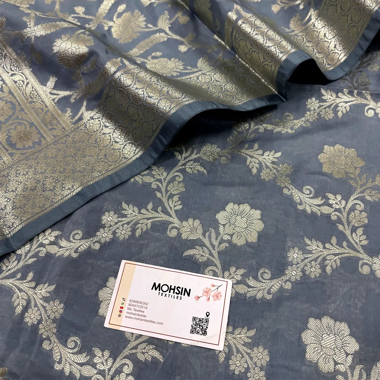 Grey Kashmiri Jaal Katan Silk Banarasi Suit