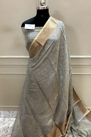 Grey Linen Silk Banarasi Saree