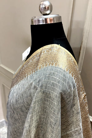 Grey Linen Silk Banarasi Saree