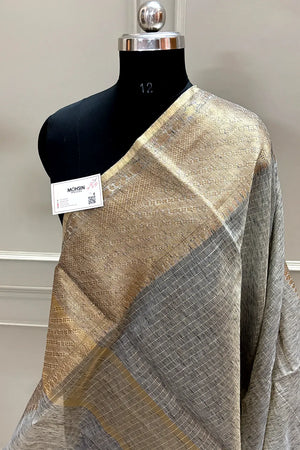 Grey Linen Silk Banarasi Saree
