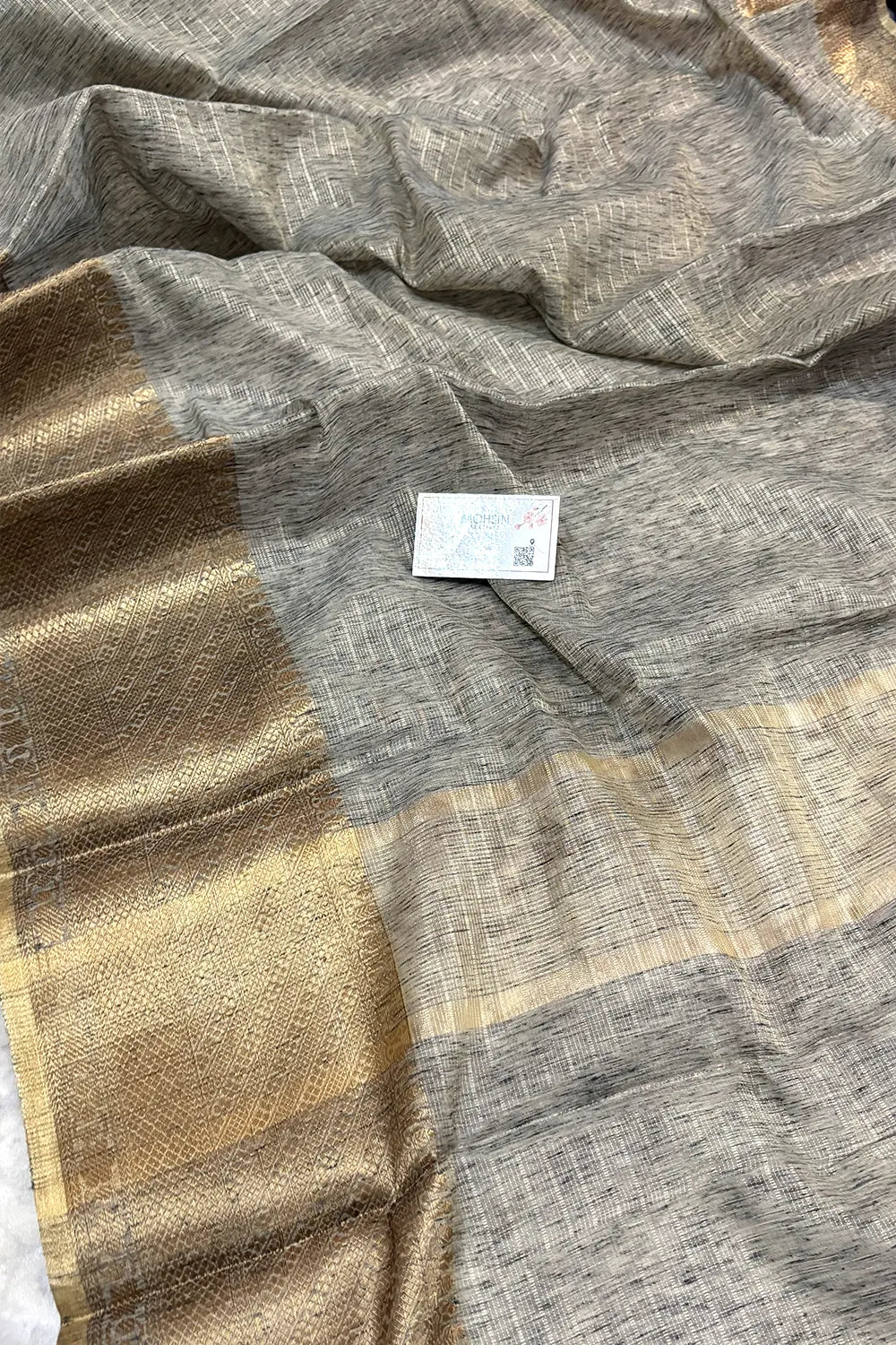 Grey Linen Silk Banarasi Saree