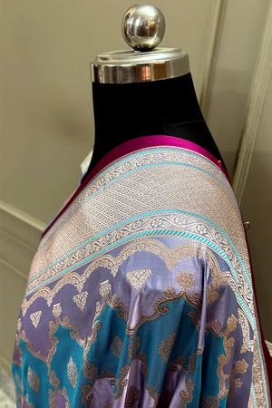 Grey Mint Rangkaat Zari Katan Mashru Silk Banarasi Saree