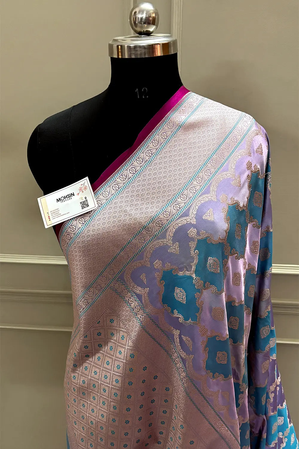 Grey Mint Rangkaat Zari Katan Mashru Silk Banarasi Saree