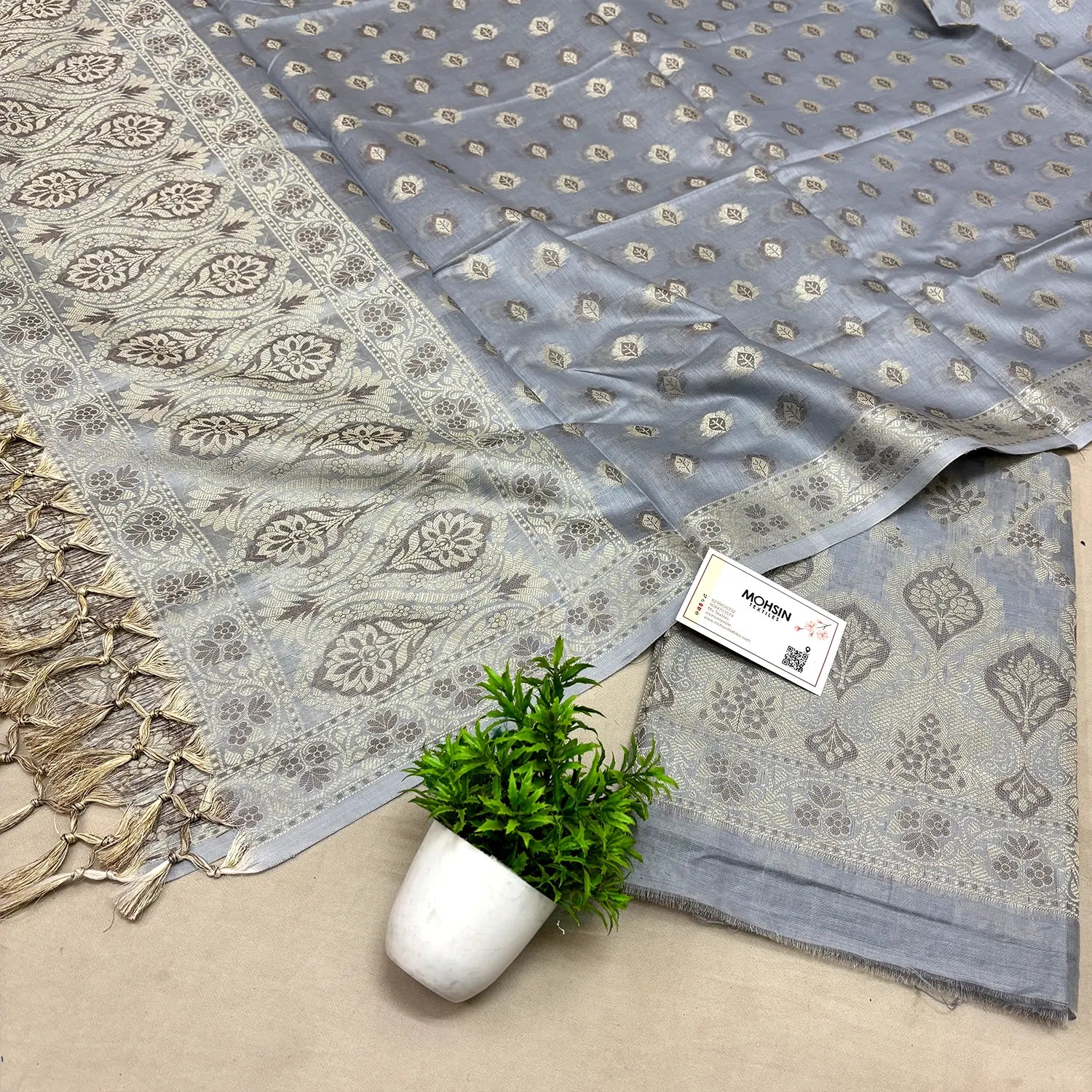 Grey Mogambo Jaal Cotton Silk Banarasi Suit