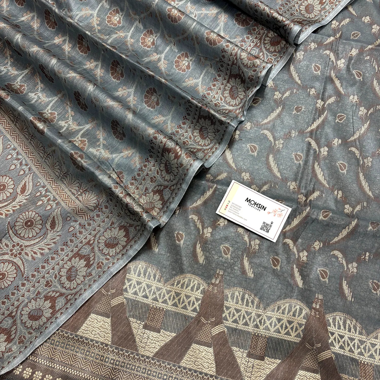 Grey Namo Ghat Cotton Silk Banarasi Suit