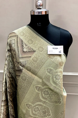 Grey Pashmina Tissue Silk Banarasi Saree