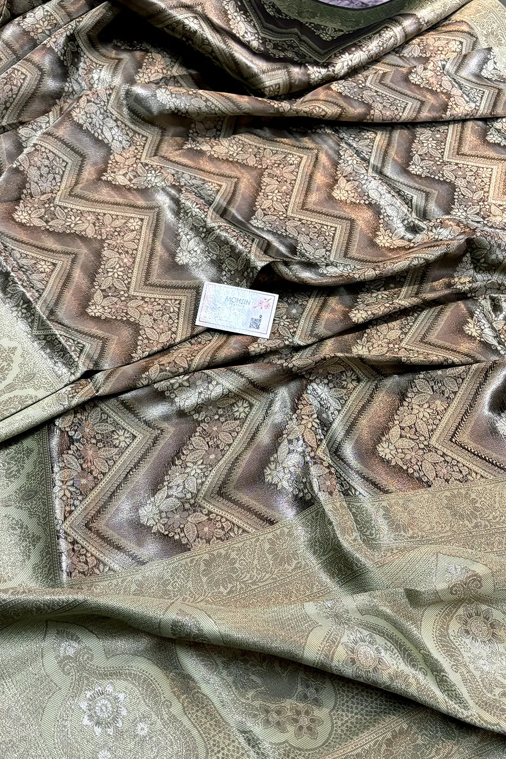 Grey Pashmina Tissue Silk Banarasi Saree