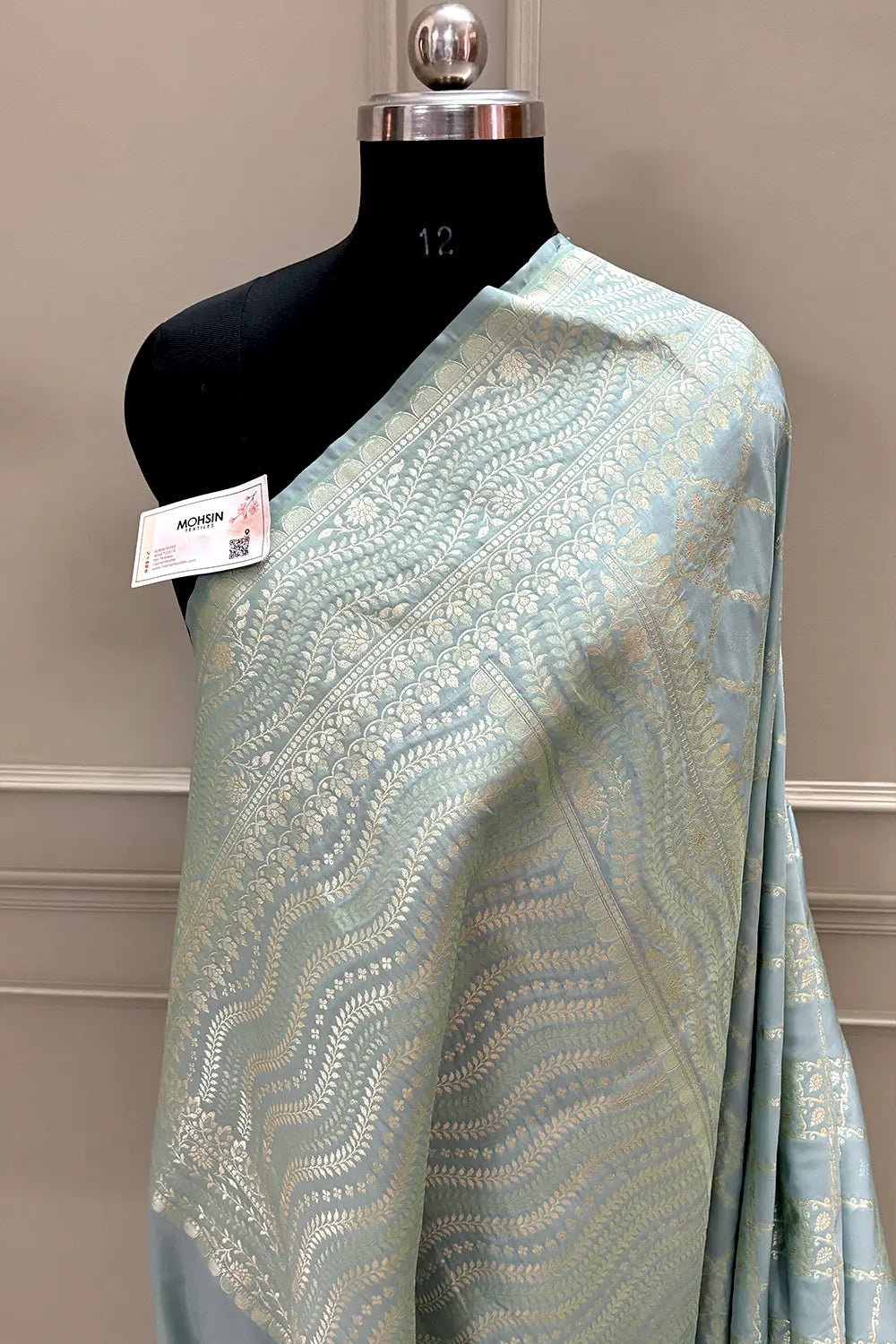 Grey Pi Jaal Katan Silk Banarasi Saree 