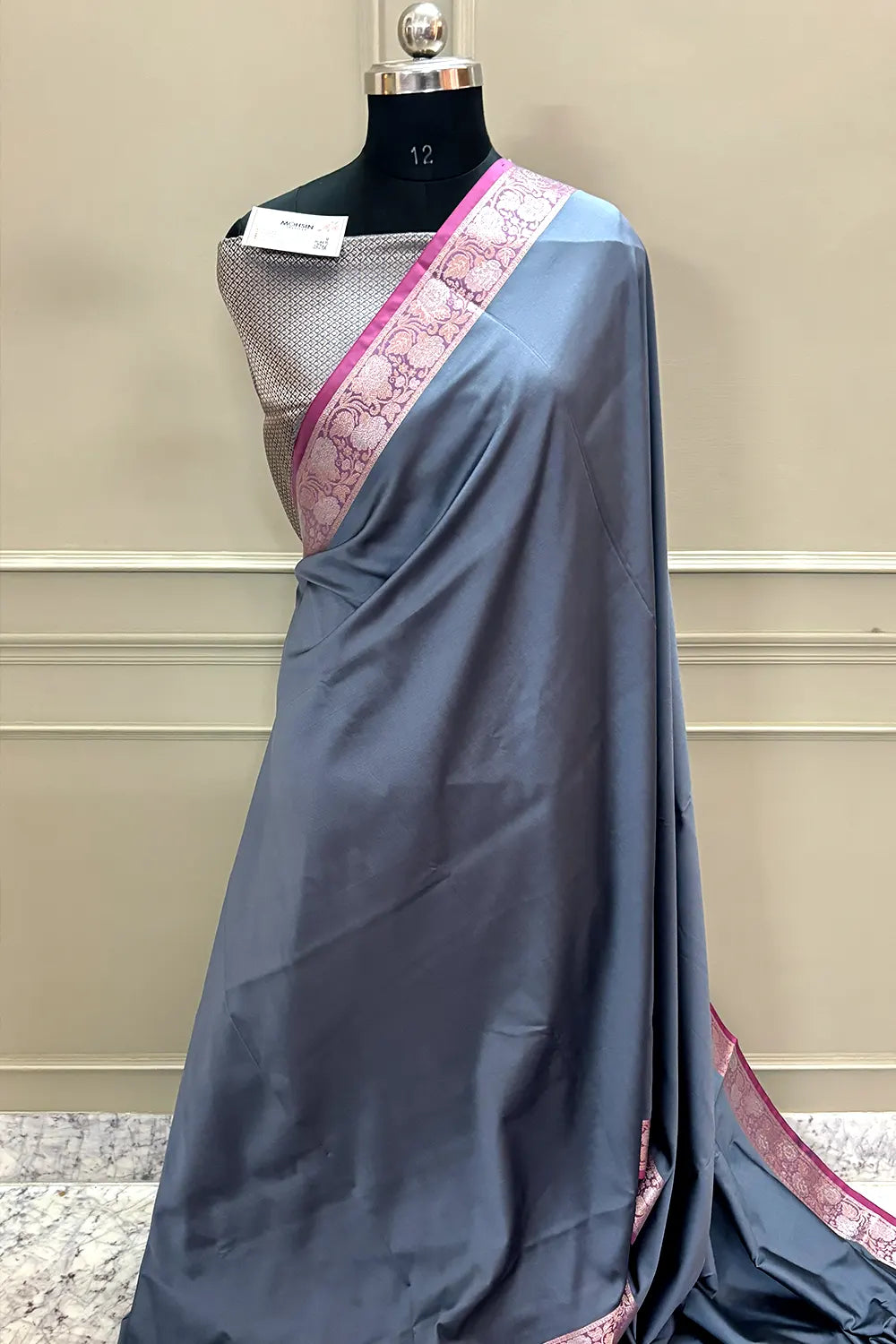 Grey Plain Banarasi Silk Saree
