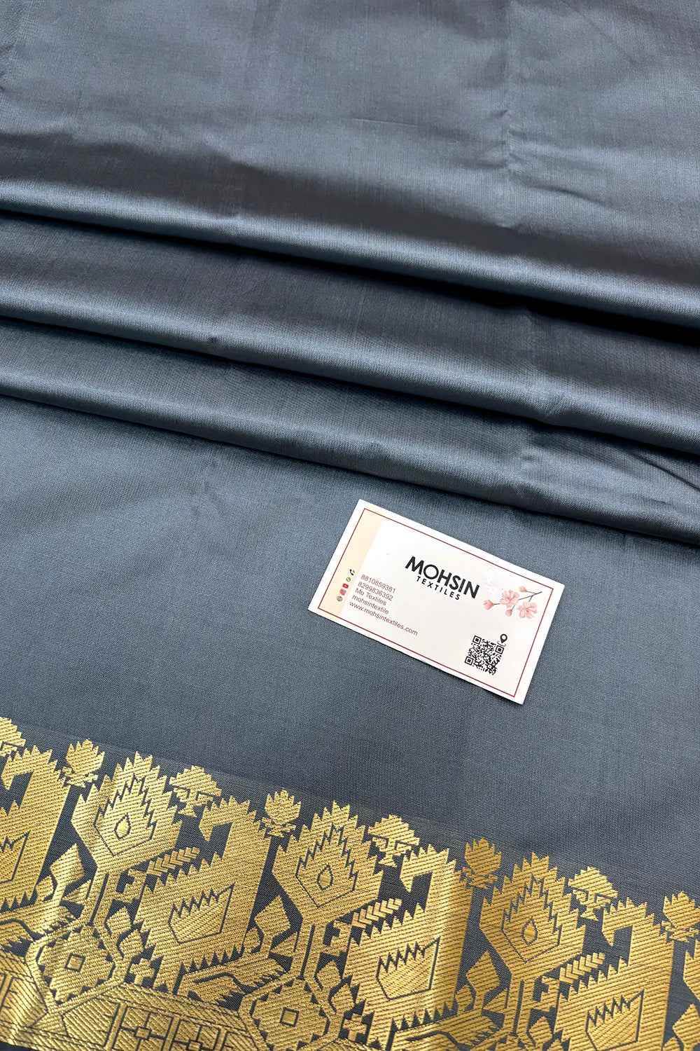 Grey Plain Semi Katan Silk Banarasi Saree